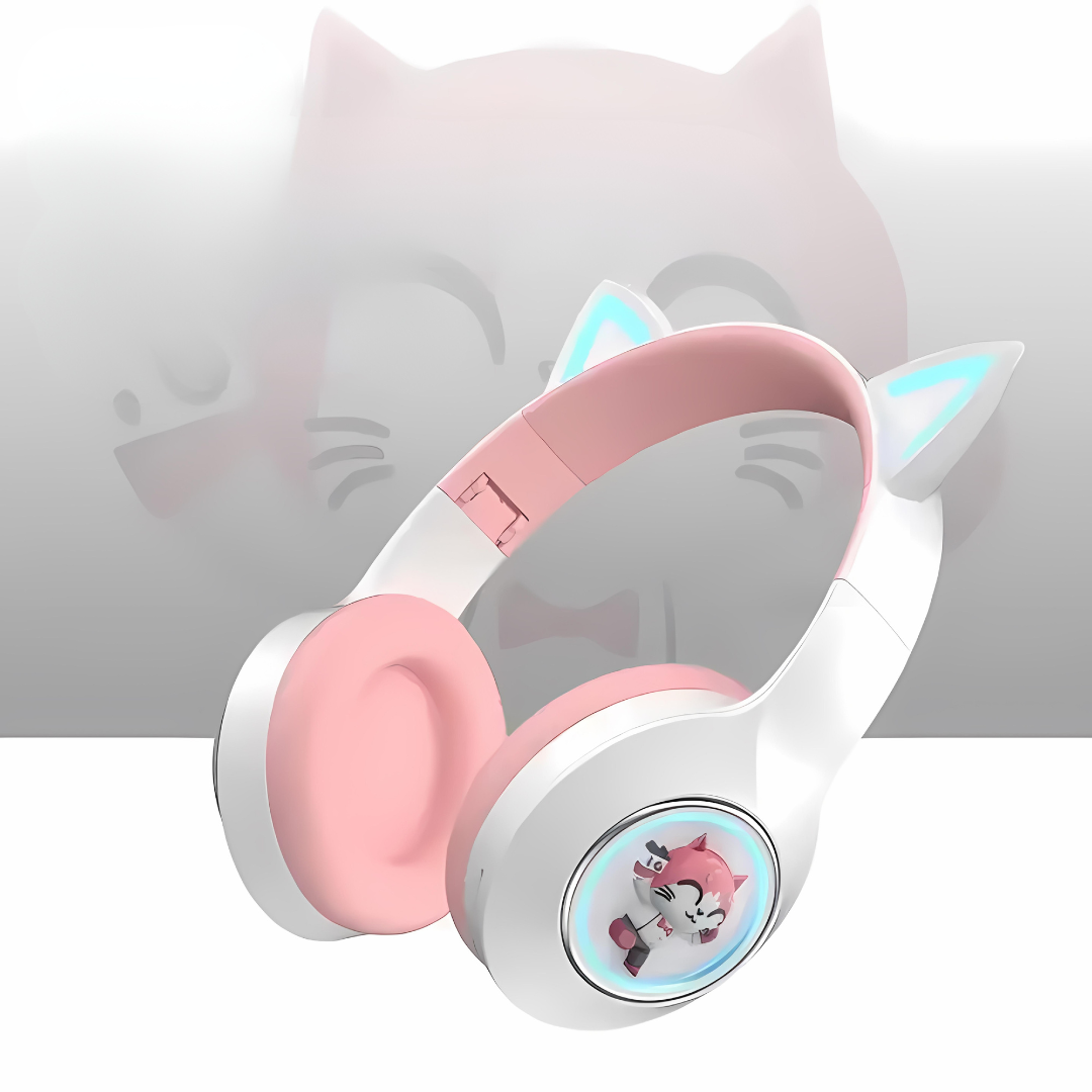 Casti wireless YDM56 model urechi de pisica cu eroi din desene animate, conectare Bluetooth