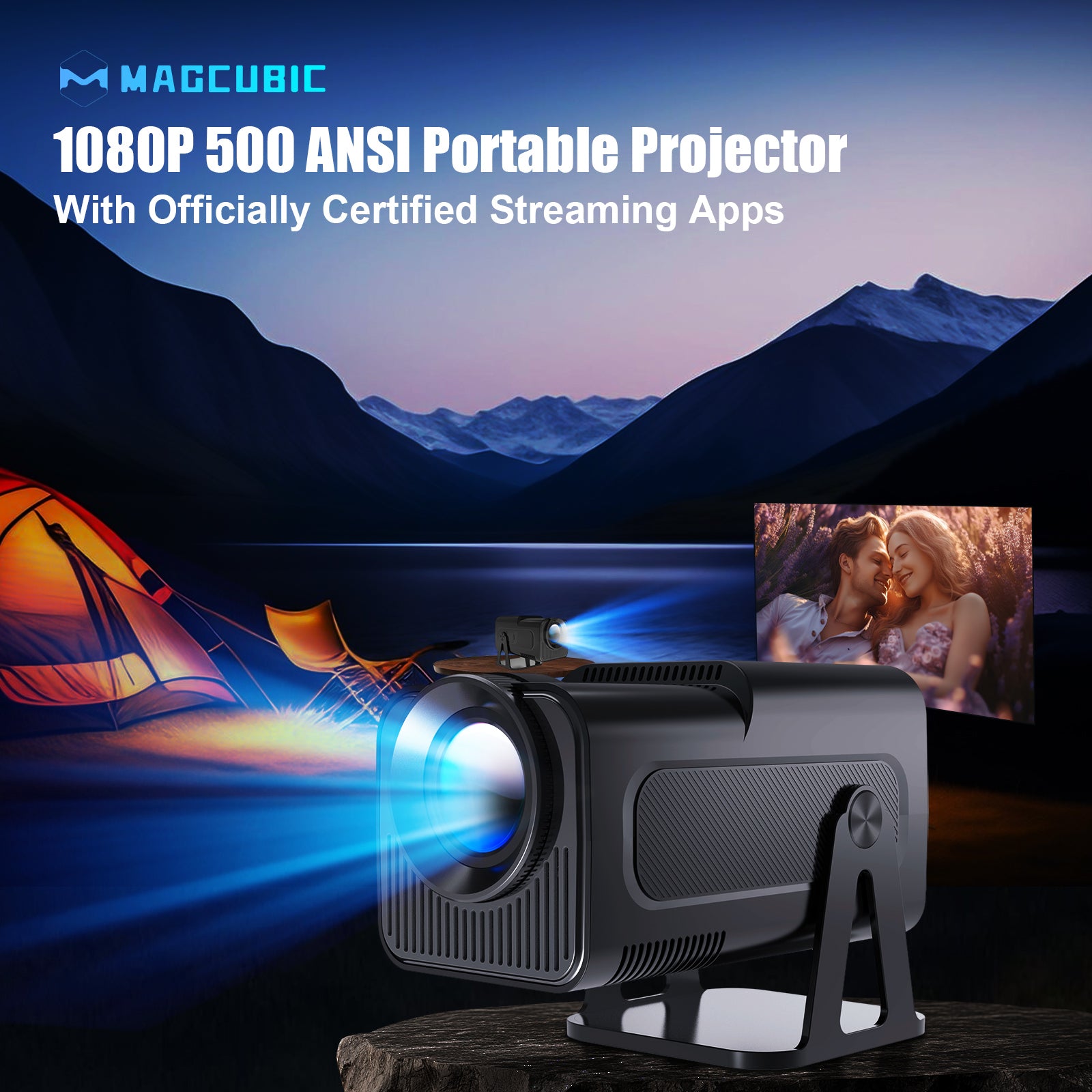 Proiector Portabil 1080p Nativ 500 ANSI Lumeni cu WiFi 5G Bluetooth 5.2 si Aplicatii Oficiale – Magcubic HY320-N