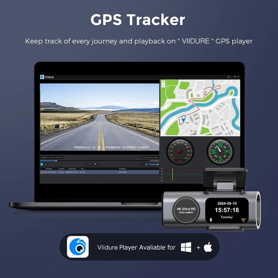 Camera auto duala 4K + 1080P cu WiFi, GPS, viziune nocturna si monitorizare parcare