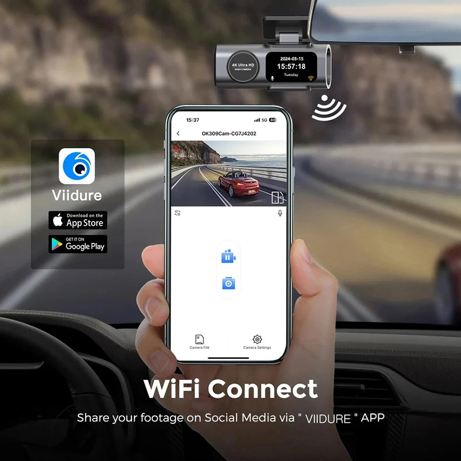 Camera auto duala 4K + 1080P cu WiFi, GPS, viziune nocturna si monitorizare parcare