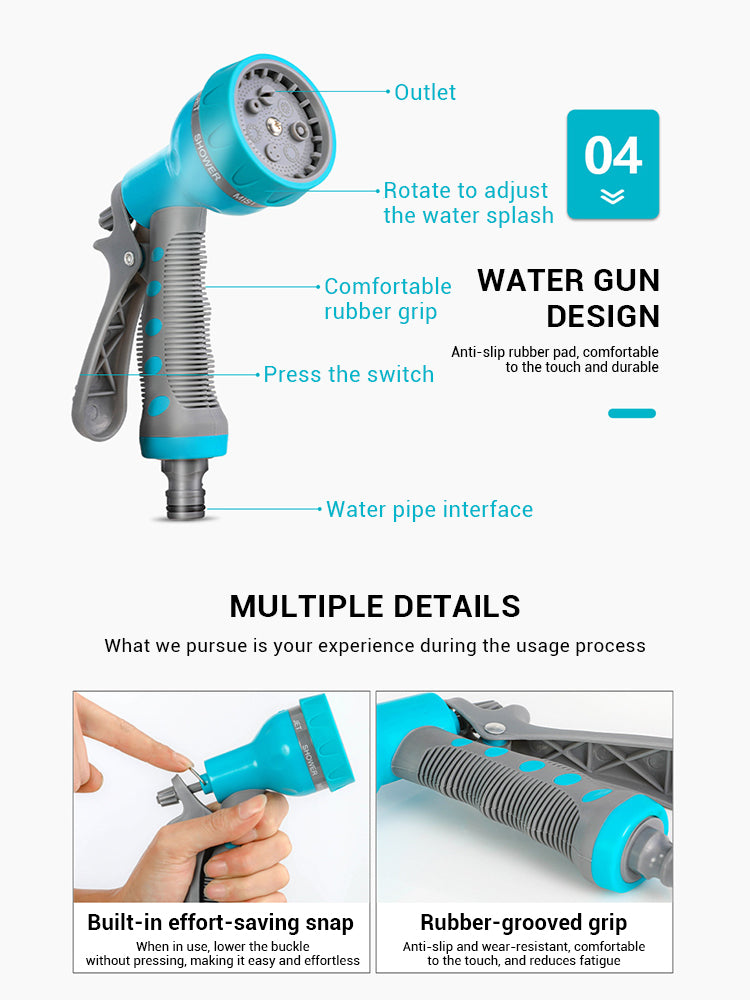 Furtun retractabil 20m cu tambur, pistol 6 jeturi, cap spumare, conectori universali