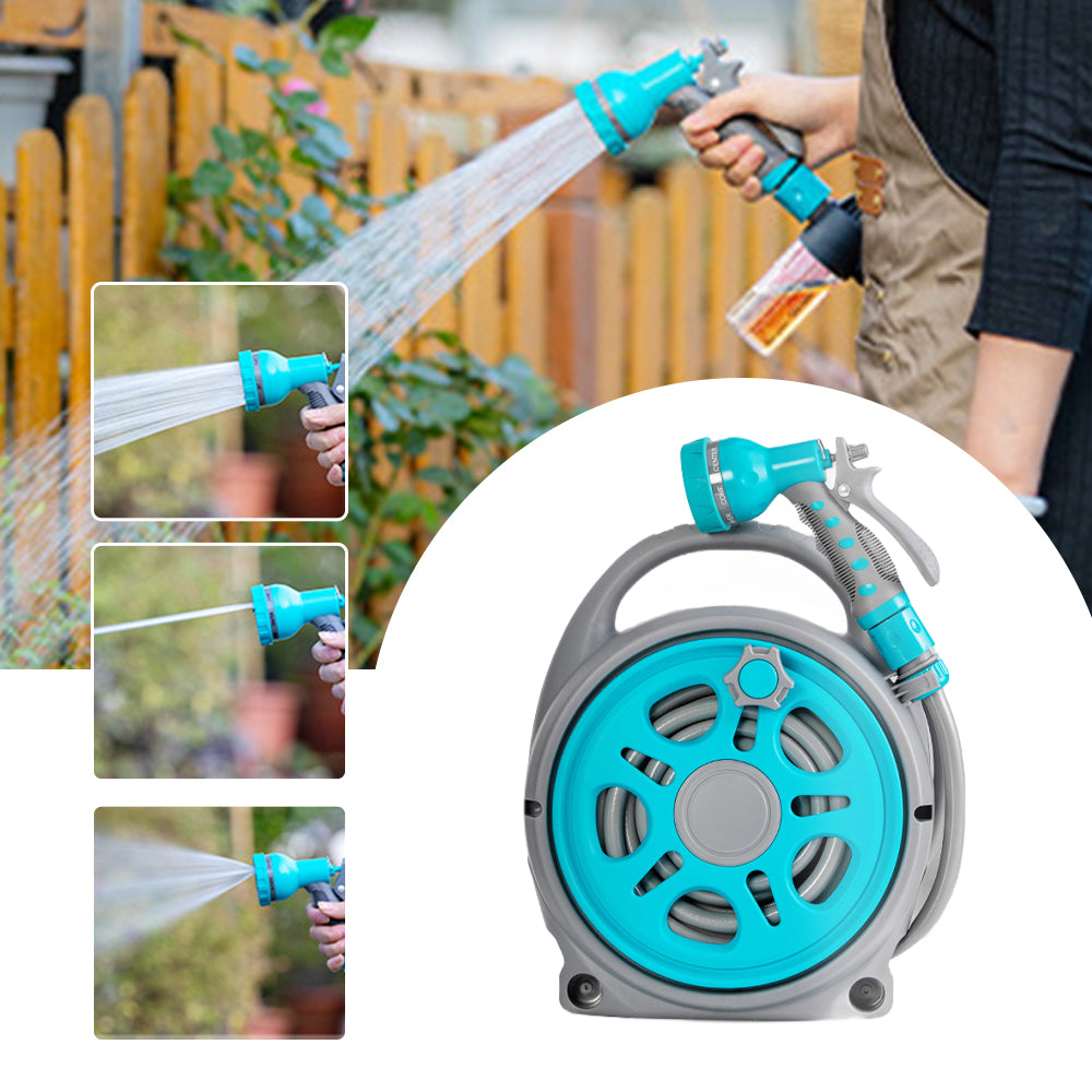 Furtun retractabil 20m cu tambur, pistol 6 jeturi, cap spumare, conectori universali