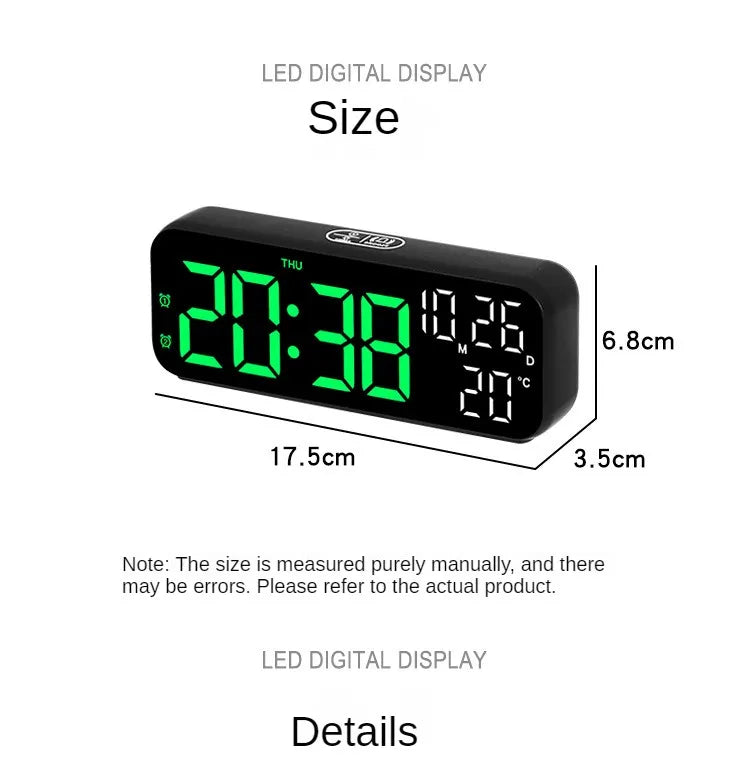 Ceas digital de perete cu afisaj LED, afisare temperatura si data, mod de noapte, ceas de masa, ceas electronic cu LED, 12H, 24H