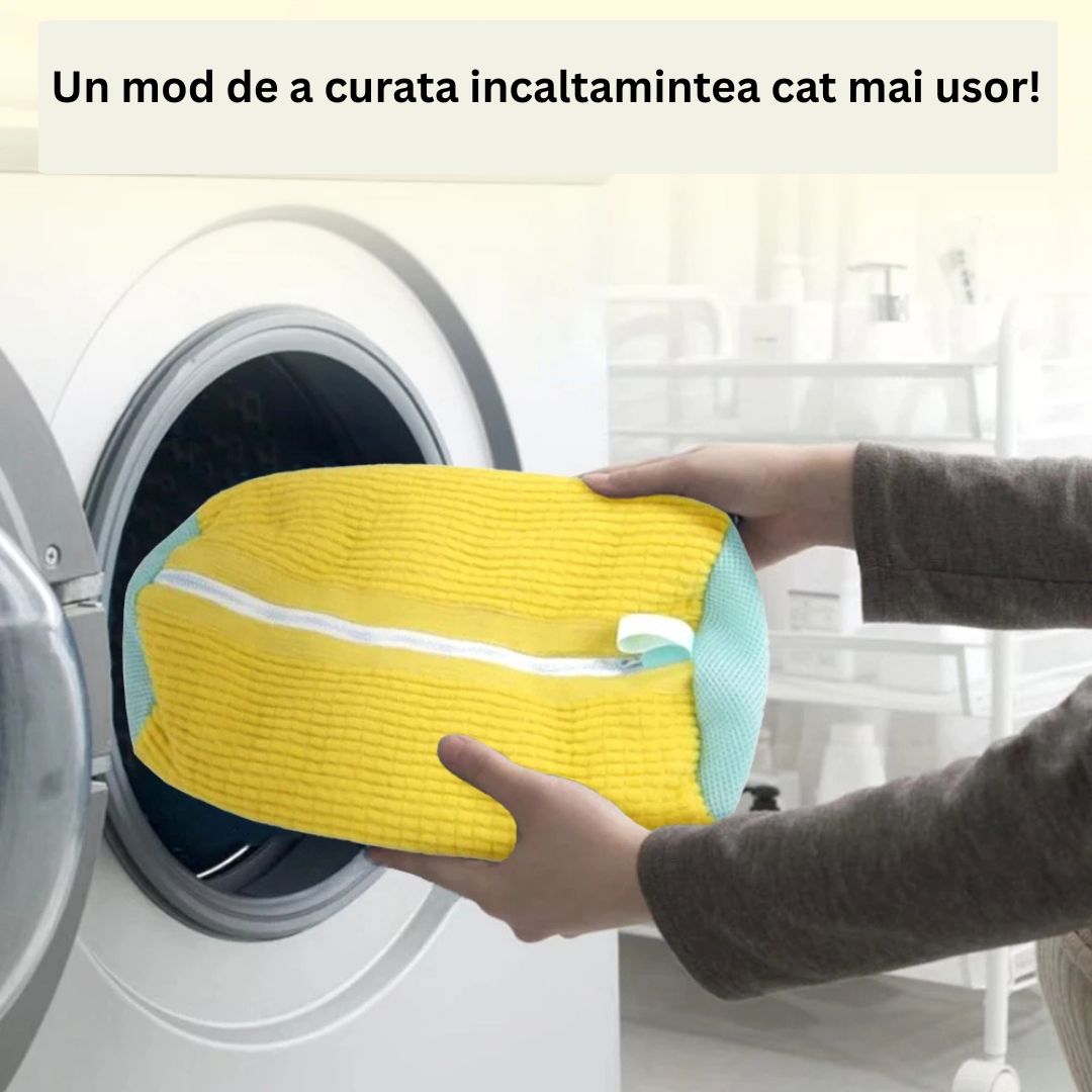 Sac pentru spalat incaltaminte din poliester – reutilizabil, rezistent, model galben, pentru masina de spalat si uscare