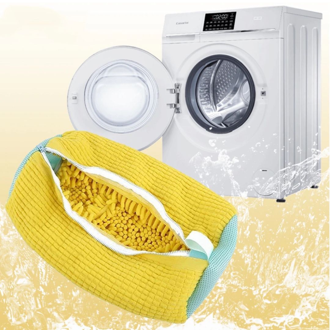 Sac pentru spalat incaltaminte din poliester – reutilizabil, rezistent, model galben, pentru masina de spalat si uscare