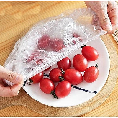 Set 100 huse alimentare de unică folosință cu bandă elastică, 22-38 cm, transparente