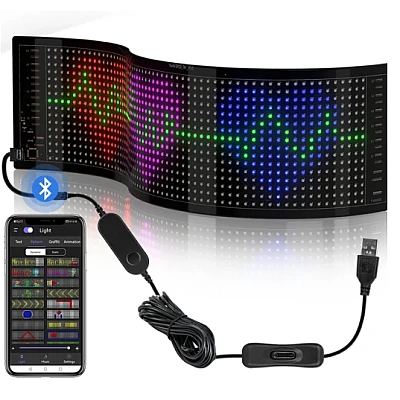 Panou LED auto afisaj cu led flexibil RGB programabil prin bluetooth 16x64 cm