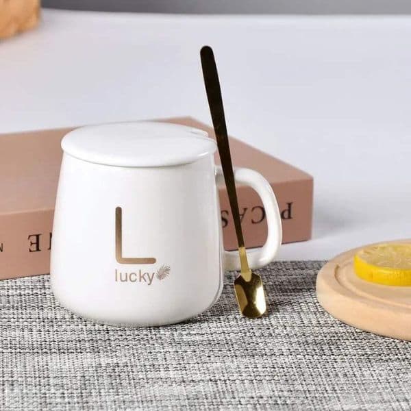 Set cadou Cana ceramica cu incalzitor, lingurita, temperatura constanta 55 grade, 220V, 400 ml