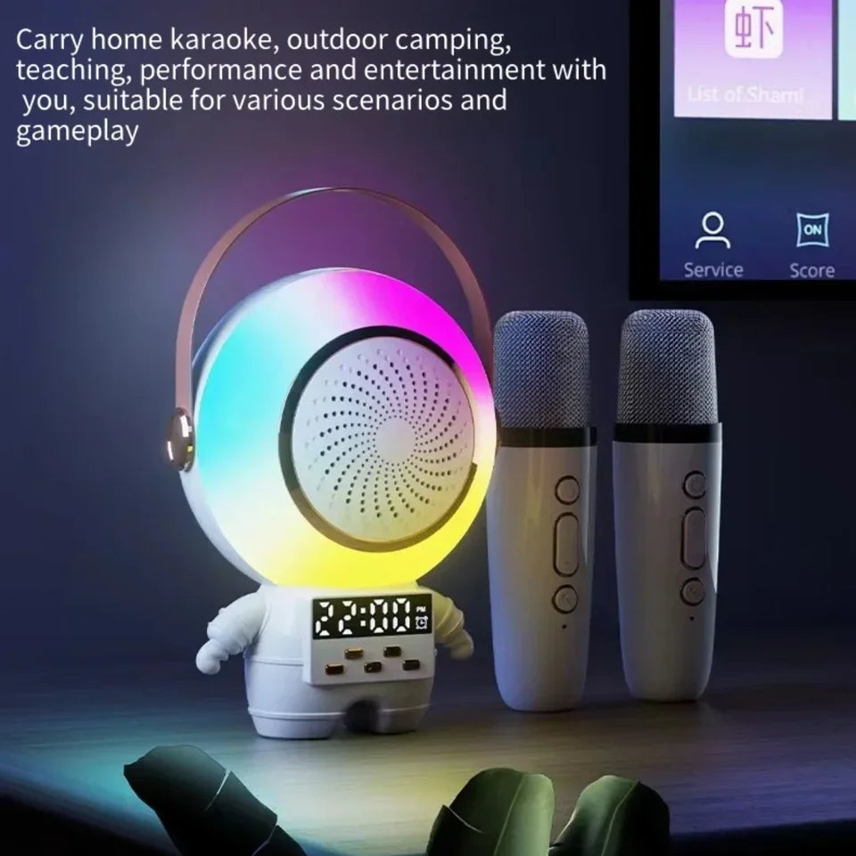 Boxa karaoke portabila cu 1 microfon wireless, Bluetooth, ceas si alarma