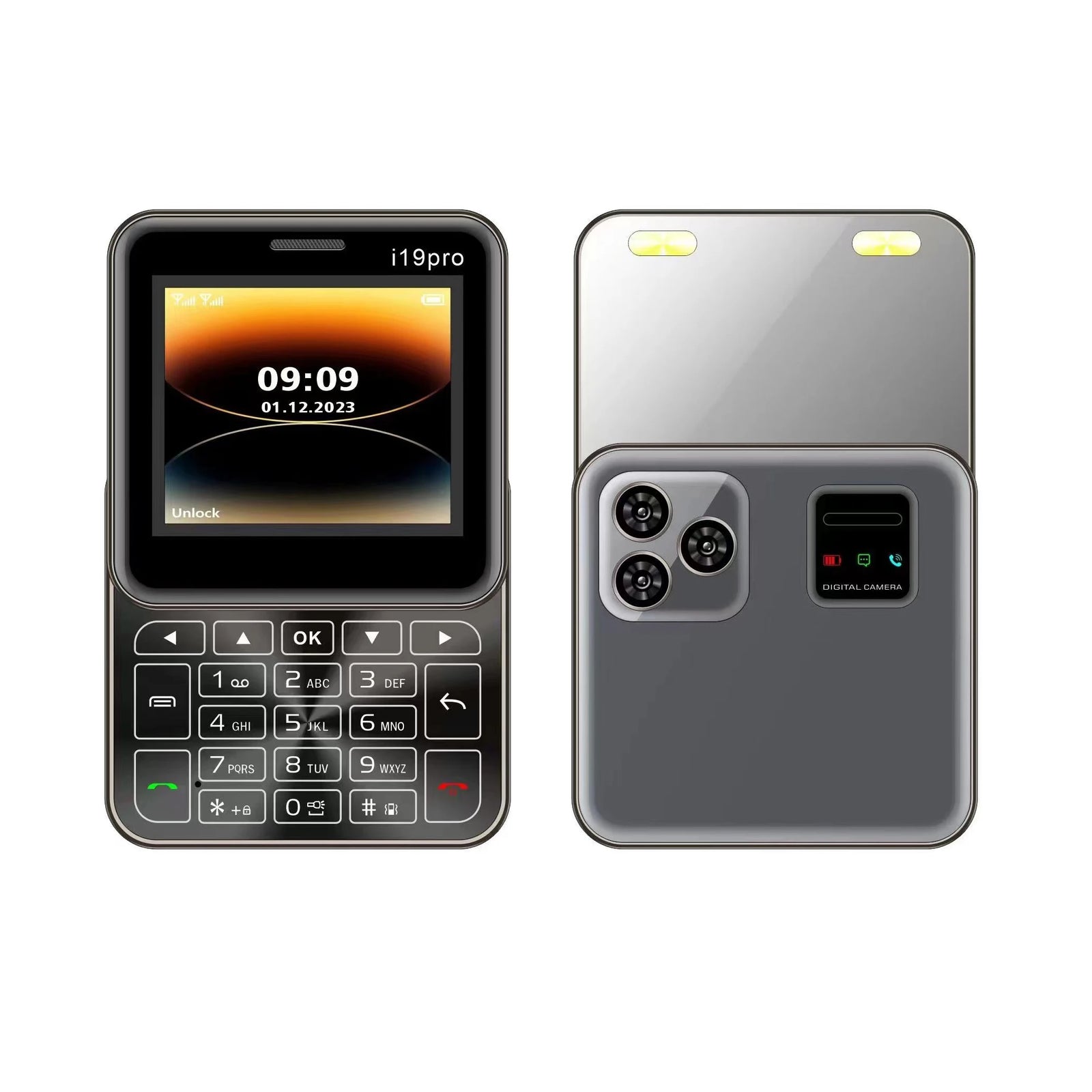 Telefon Mini i19 Pro Slide Button – 2.4", Dual SIM, 2G GSM, camera, FM, Bluetooth, butoane, deblocat