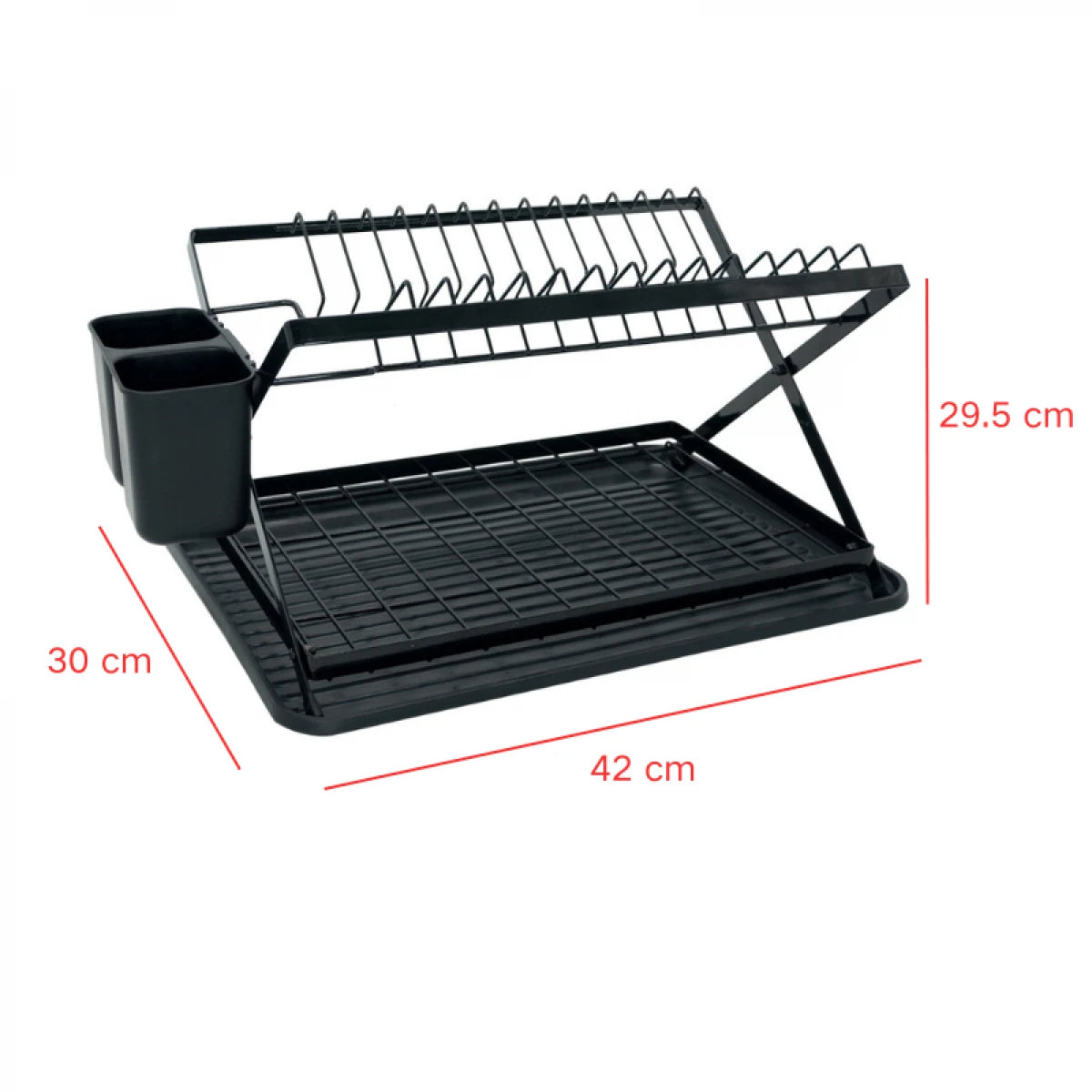 Scurgator vase cu 2 nivele, pliabil, sistem de scurgere, 42 (L) cm x 30 (l) cm x 29.5 (H) cm, negru