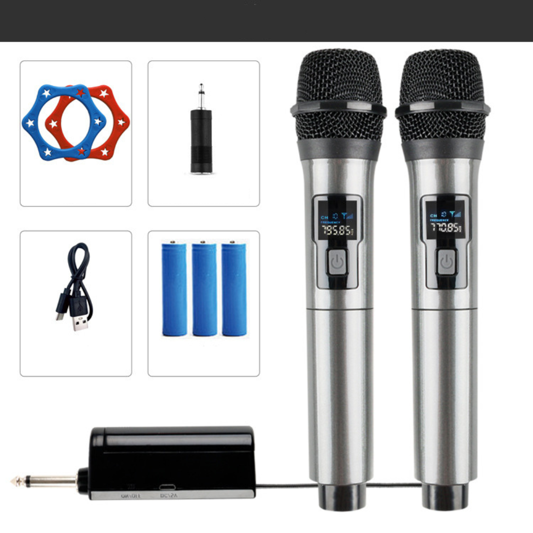 Set microfoane wireless 2x cu receptor si baterii reincarcabile – raza 80 m, jack 3.5/6.5 mm