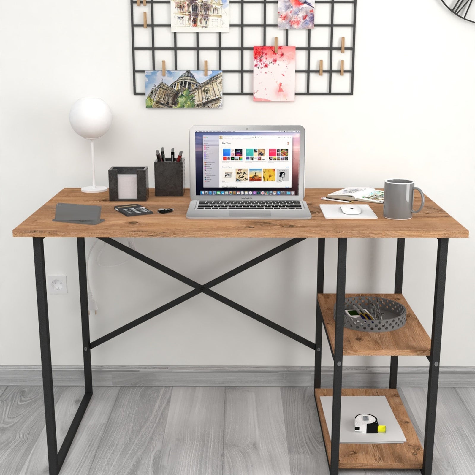 Birou modern cu rafturi laterale – PAL 18 mm, stil elegant, 120x60x75 cm