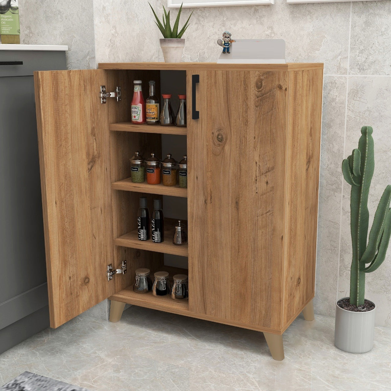 Dulap de depozitare multifunctional cu 2 uși și 4 rafturi, 72x32,5x88 cm