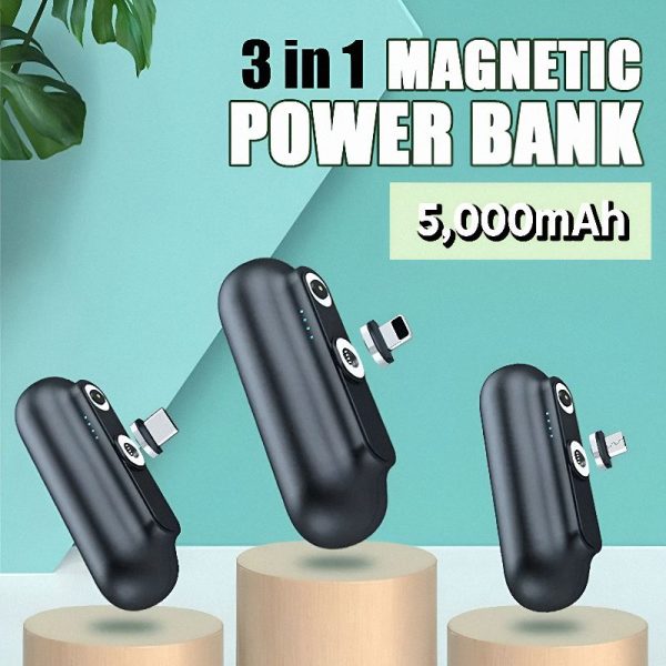 Baterie externa magnetica 3 in 1 5000 mAh Negru