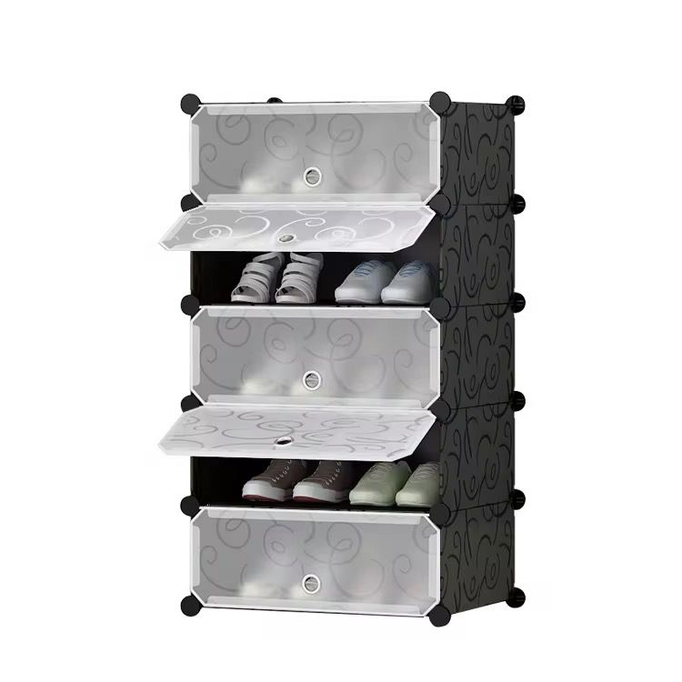Dulapr Modular pentru Incaltaminte, cu 5 Niveluri, Design Portabil cu Usi, 85 x 47 x 37cm