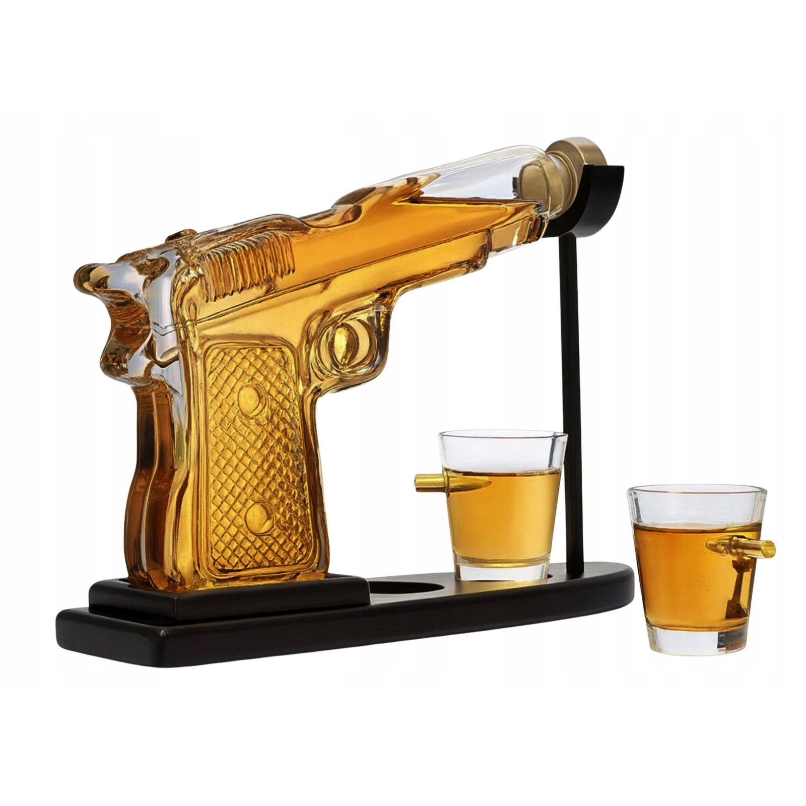 Set Decantor Bauturi Forma Pistol si Gloante 220ml/50ml Sticla Lemn - detaliu produs
