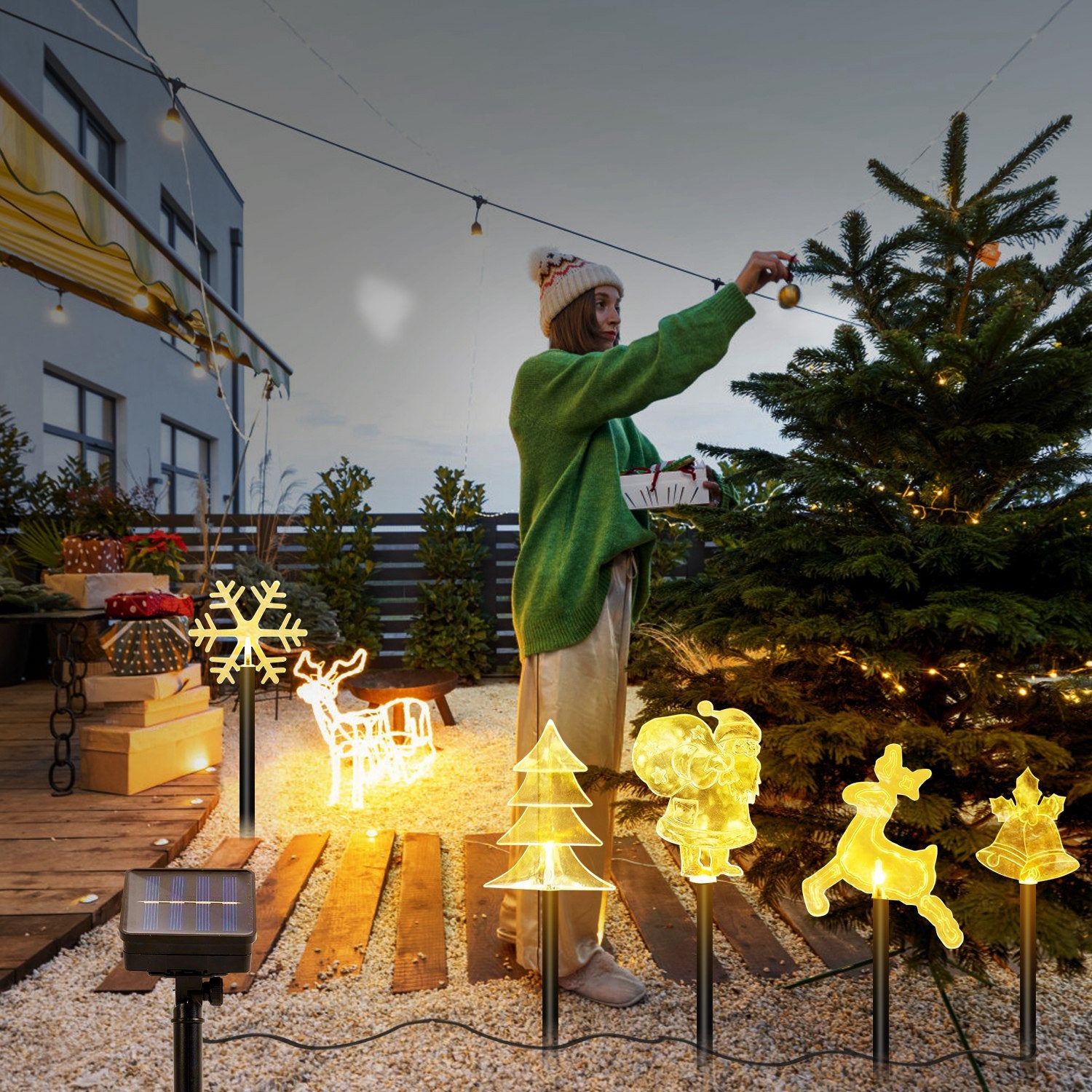Set 5 Decoratiuni Solare LED Exterior Gradina Iluminare Solara Multicolora - detaliu produs