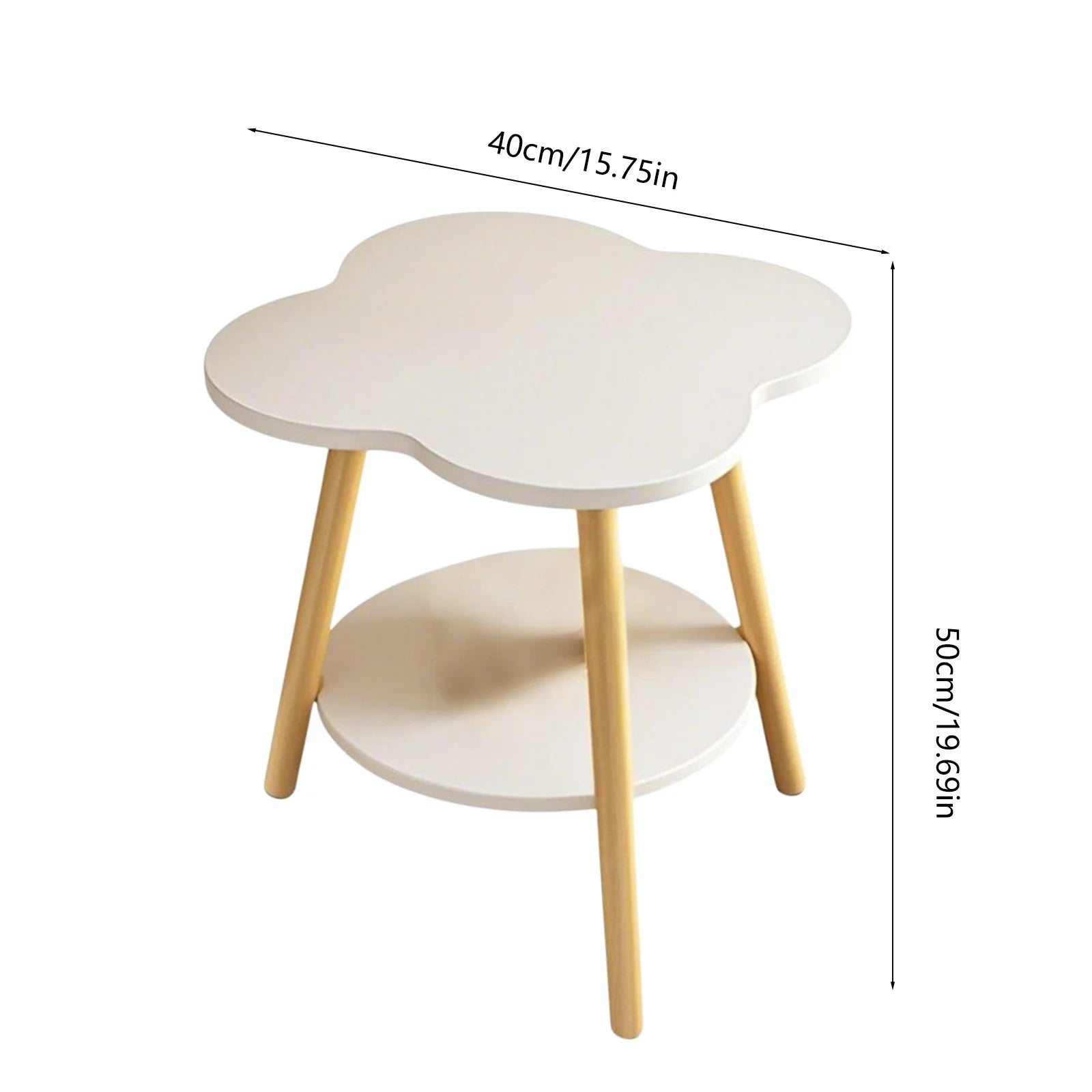 Masuta laterala multifunctionala, forma floare, cu raft depozitare, 50x40x40 cm, alba