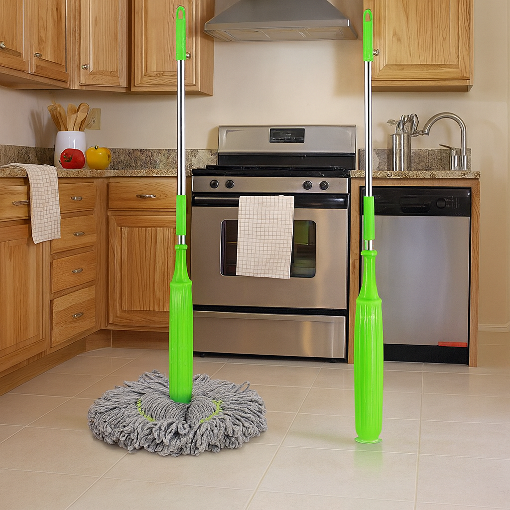 Mop cu stoarcere rapida, rasucire automata, cap din microfibra