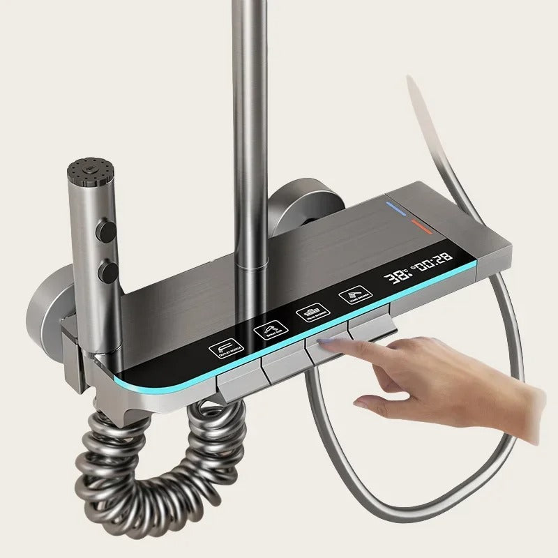 Coloana de Dus Smart, Display LED, Comenzi Piano, 4 Moduri de Pulverizare, Rotatie 360°, Tehnologie de Pulverizare cu Aer, Materiale Premium, Para Dus, Robinet Ascuns, Fara Conectare Electrica