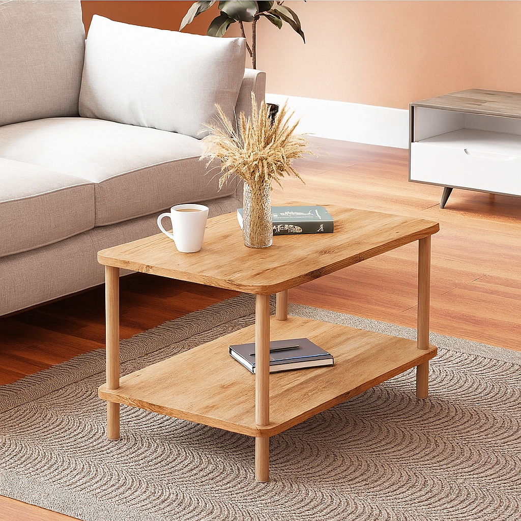 Masuta cafea moderna cu raft, design scandinav, 70x44x43 cm