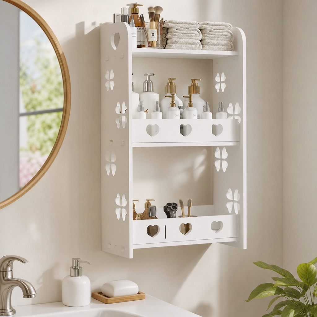 Dulap Organizator Baie cu Rafturi si Usi Depozitare Cosmetice - in context de utilizare