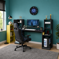 Birou gaming Throne antracit cu rafturi și dulapuri, 183 x 45 x 120 cm - in context de utilizare