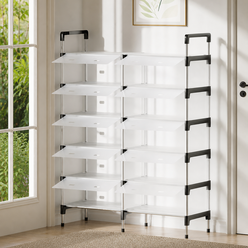 Pantofar Dublu cu 5 Nivele Organizare Incaltaminte Metal Negru - in context de utilizare