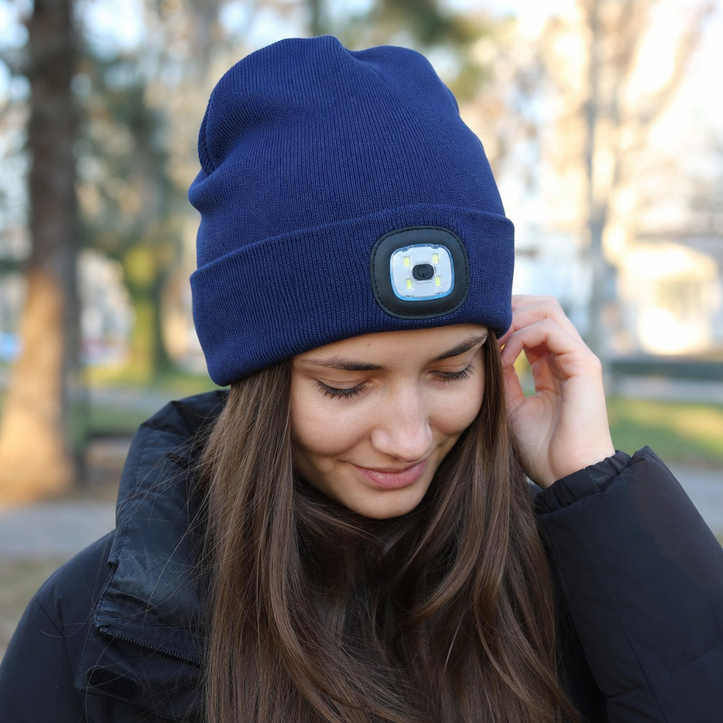 Caciula unisex cu lanterna frontala, cu baterii