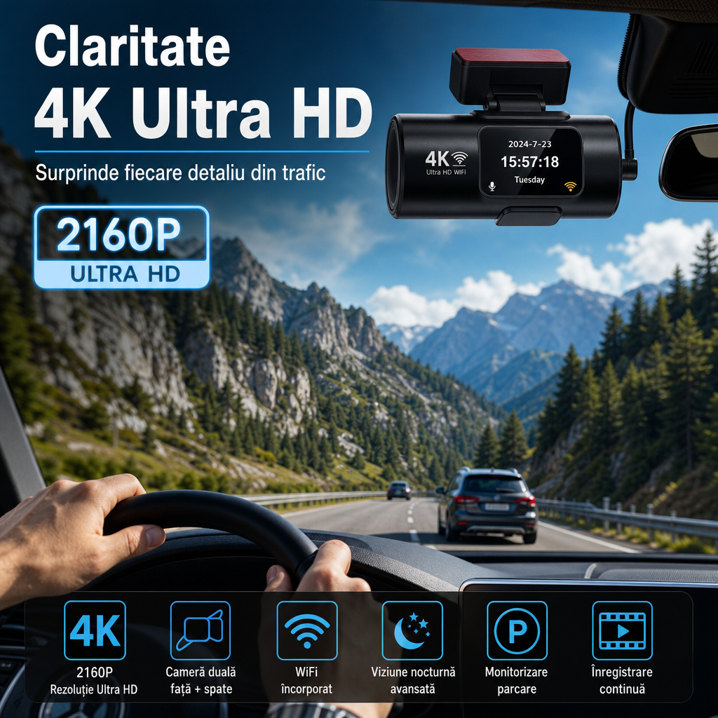 Camera Auto Duala 4K WiFi 1080P Viziune Nocturna Monitorizare Parcare Negru - mod de utilizare