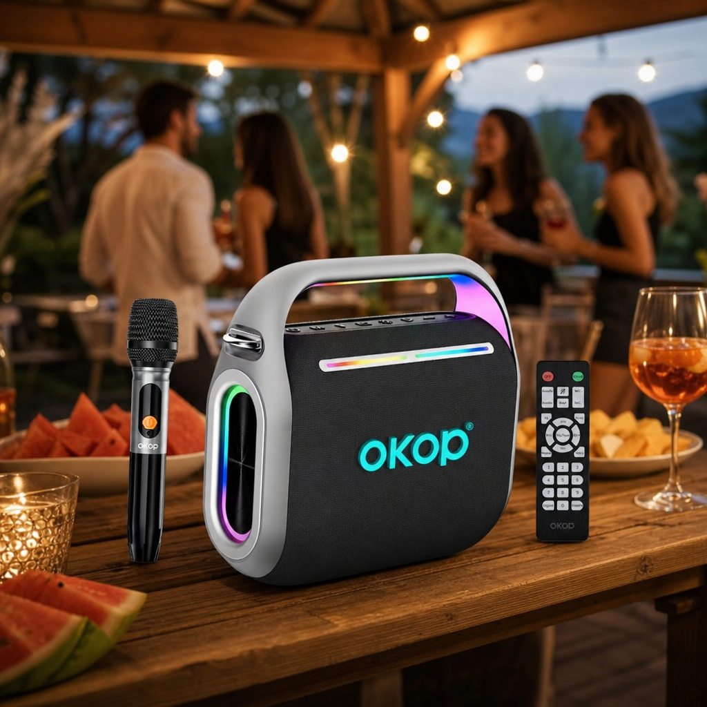 OKOP KP-8003 Boxa Portabila Bluetooth 120W Lumini RGB USB TF AUX Microfon - in context de utilizare