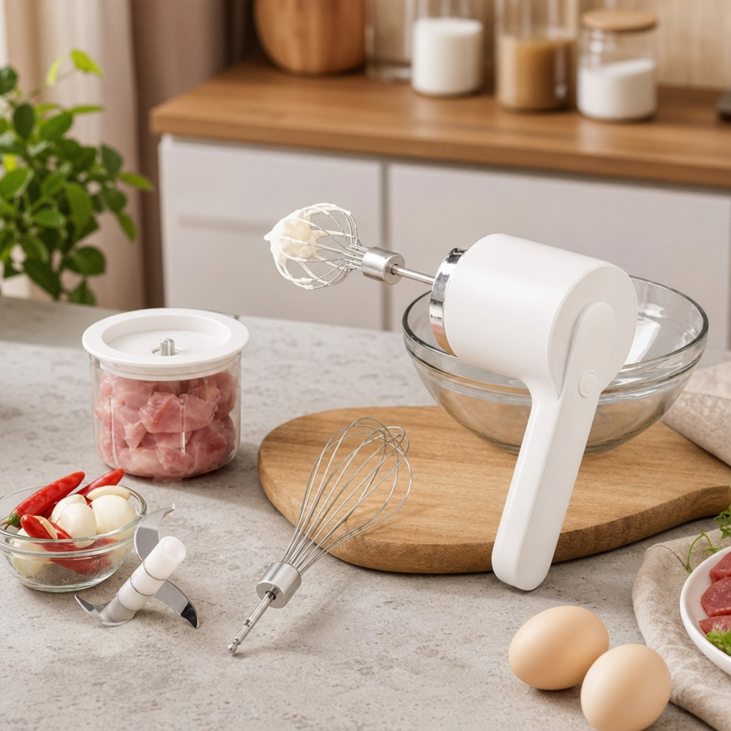 Mini Tocator Electric Multifunctional 2 in 1 cu Teluri Interschimbabile 300ml - in context de utilizare