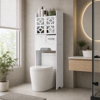 Dulap Organizator pentru Baie din PVC, cu Rafturi, 2 Uși și Sertar – Etajeră de Depozitare deasupra Vasului WC, Alb, 151 x 48 cm - in context de utilizare