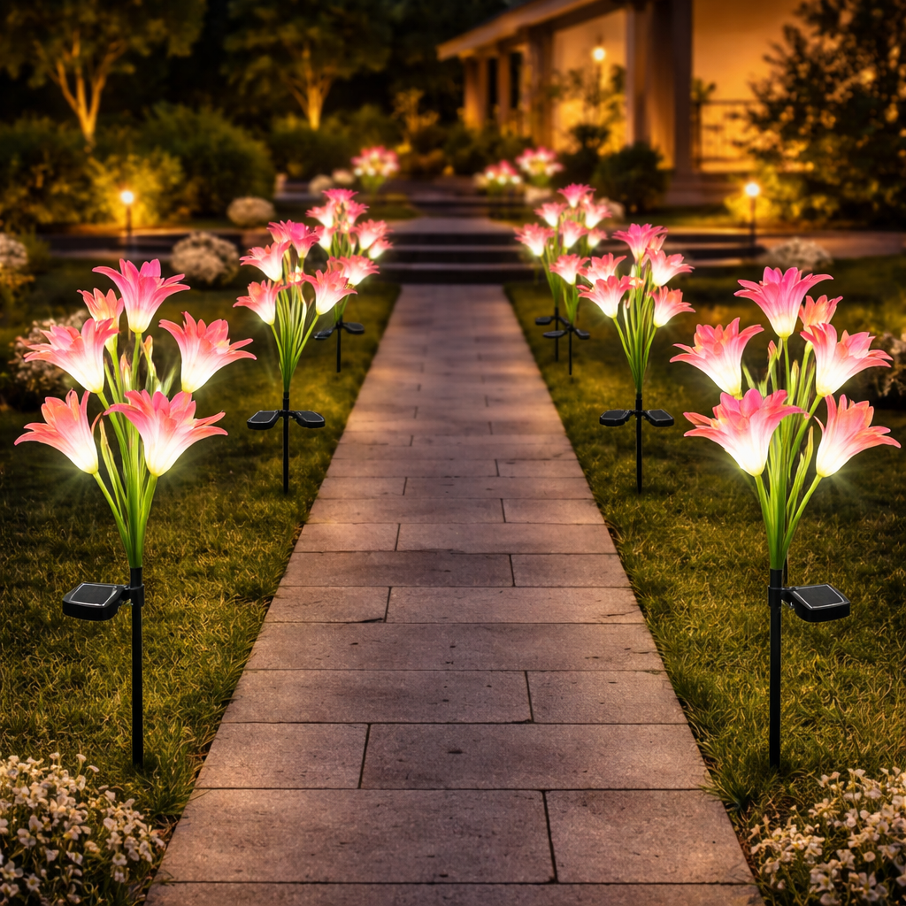 Set 2 lampi solare tip crin 75 cm pentru gradina iluminare decorativa exterior