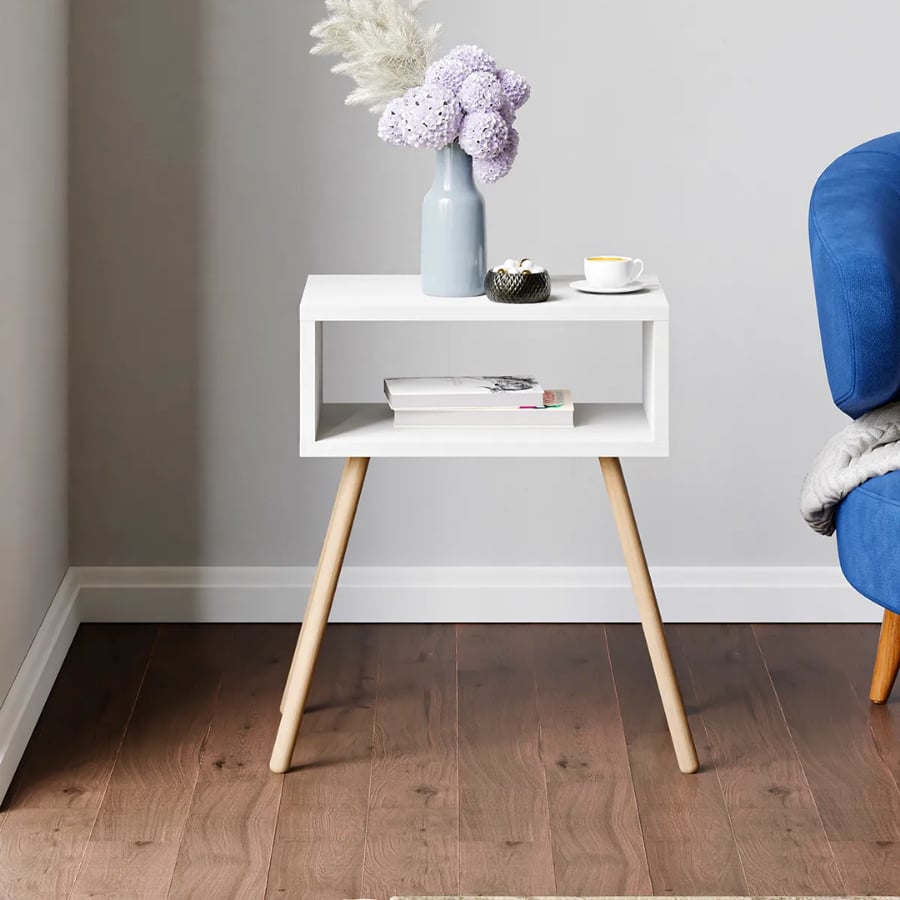 Noptiera cu picioare retro – 44 x 29 x 18 cm – cu raft de depozitare si design vintage