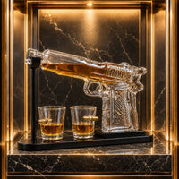 Set Decantor Bauturi Forma Pistol si Gloante 220ml/50ml Sticla Lemn - detaliu produs