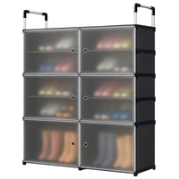Pantofar Modular cu 6 Compartimente, 81 × 29 × 96 cm, Uși Magnetice Semitransparente, Structură Metalică, Negru/Gri - detaliu produs