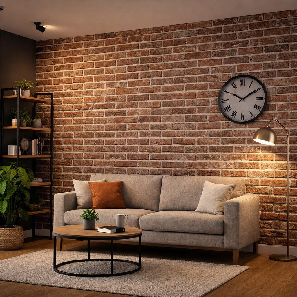 Tapet 3D model caramida in relief maro auto-adeziv pentru interior, 70 x 77 cm