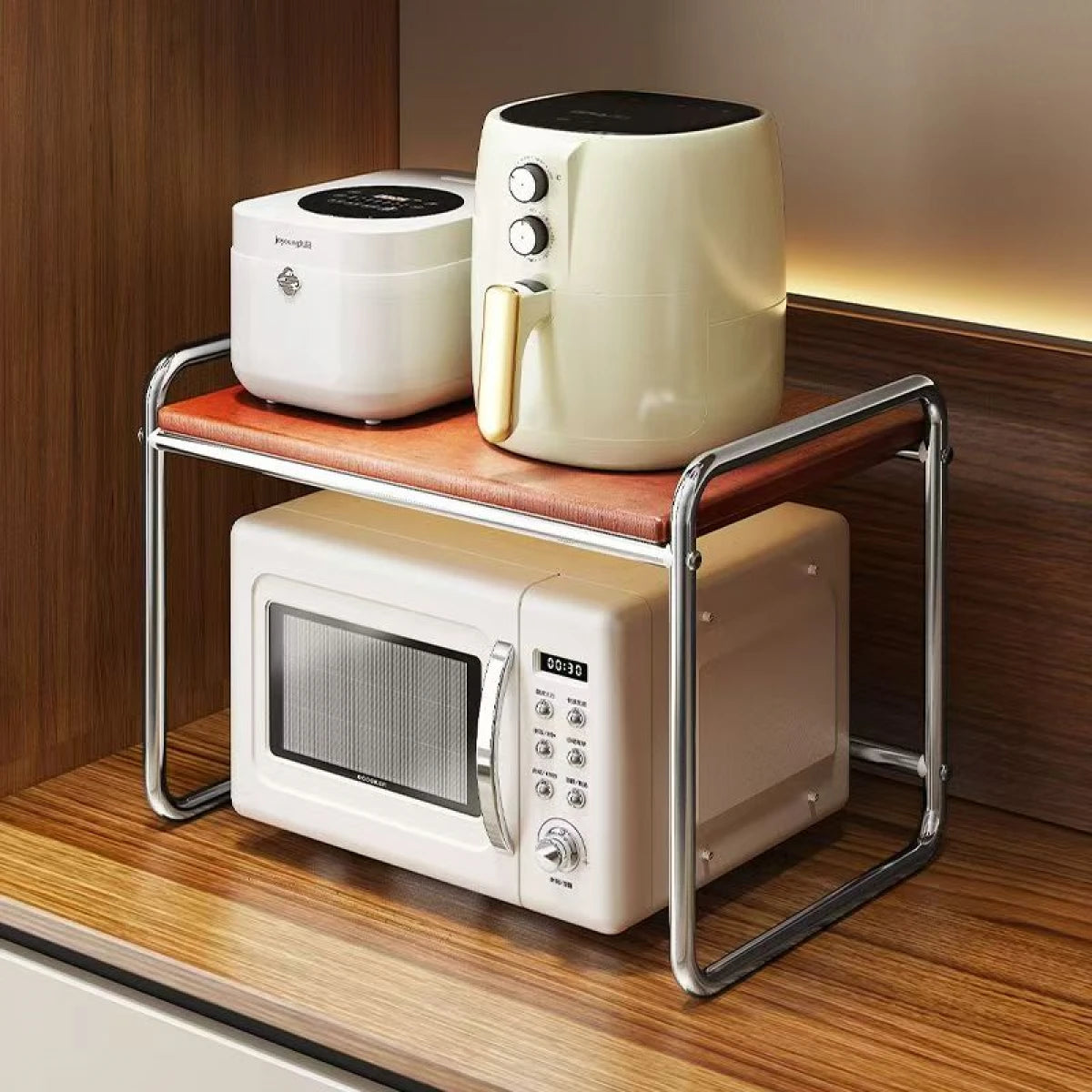 Raft din otel carbon galvanizat pentru microunde cu polita din MDF, 50.5 cm x 36 cm x 48.5 cm