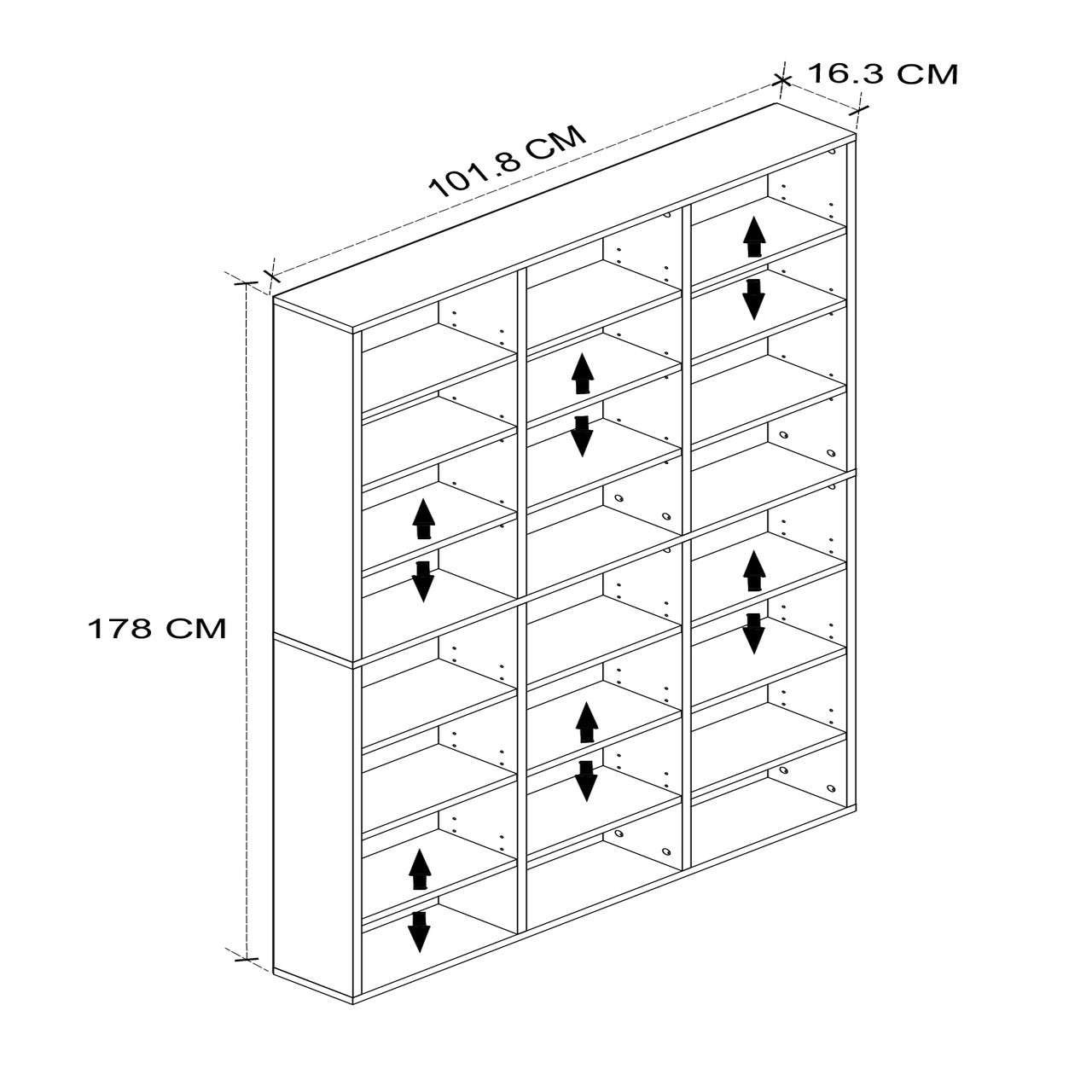 Biblioteca cu 24 de rafturi, design modern, spațiu generos, calitate superioară 101.8 x 16,3 x 178 cm