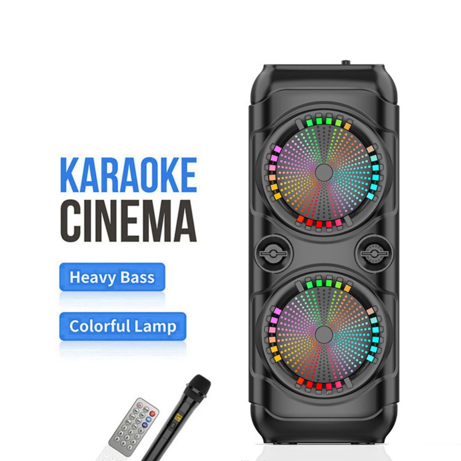 Boxa portabila Bluetooth cu difuzoare duale 8 inch, microfon karaoke, sunet puternic, lumini LED, autonomie mare