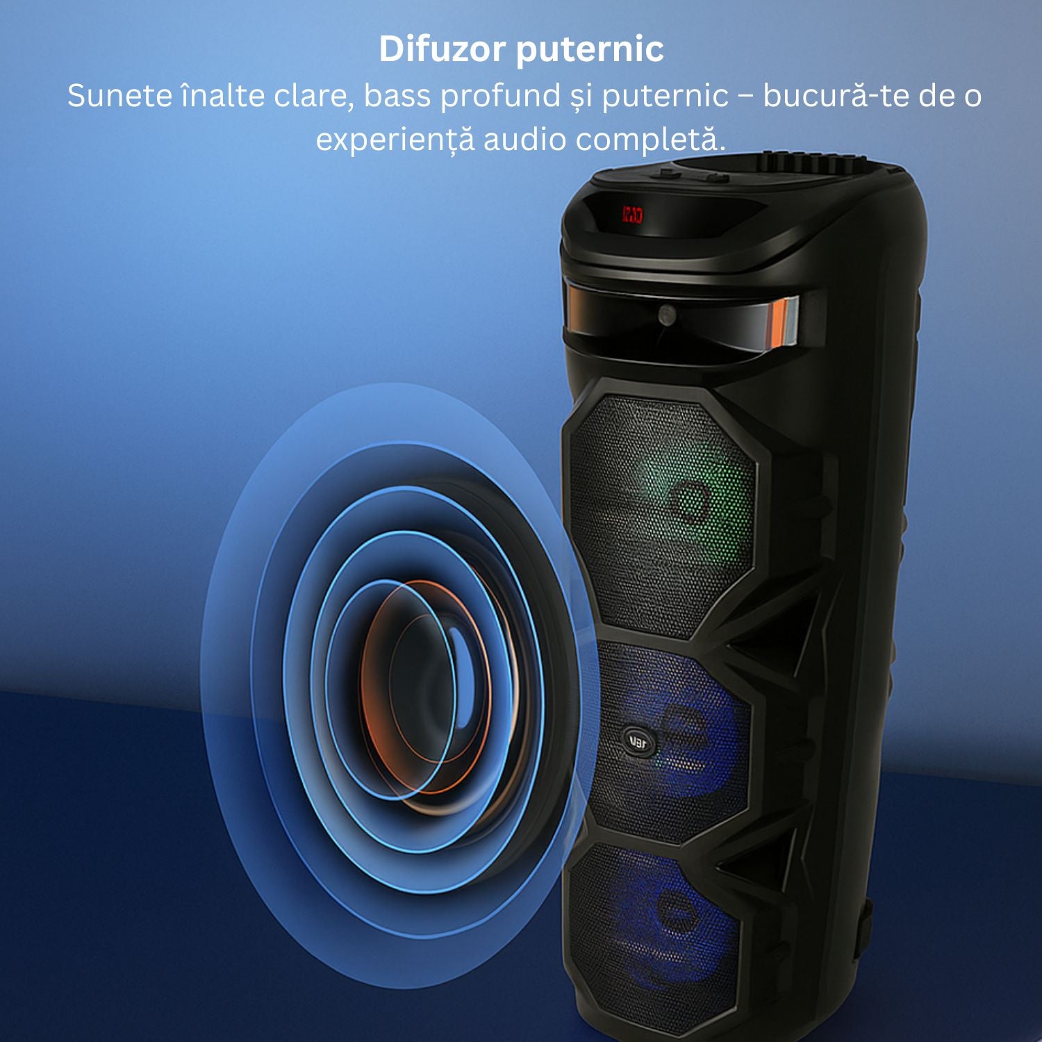 Boxa karaoke portabila Bluetooth cu microfon wireless, lumini LED RGB, 8 inch, ideala pentru petreceri si evenimente