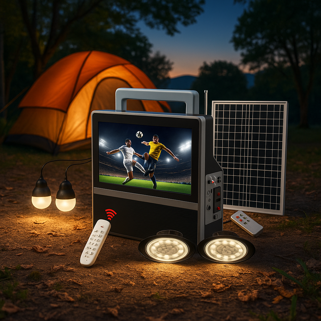 Televizor Solar 10 inch GD8088 cu 2 Proiectoare LED si 2 Becuri LED de 5W si Power Bank USB