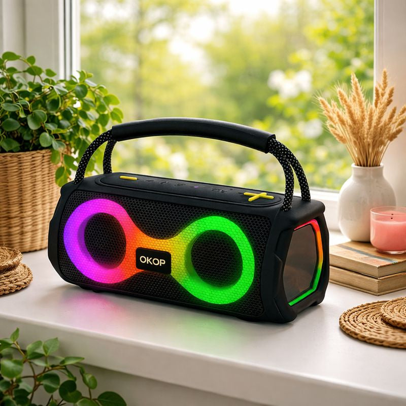 Boxa Portabila Bluetooth OKOP KP-812 cu iluminare LED RGB si Maner
