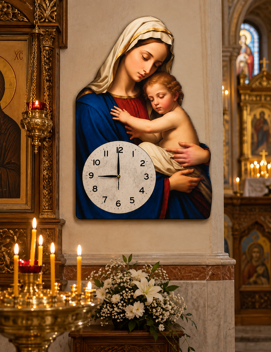 Ceas de Perete cu Isus Cristos Design Religios Mecanism Quartz 30cm - detaliu produs