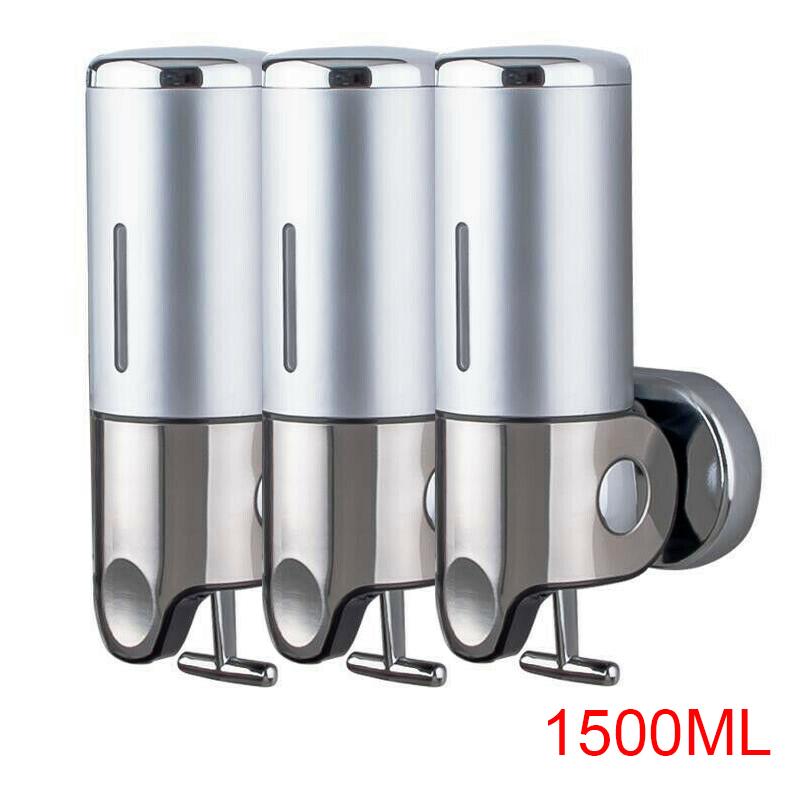 Set dispenser gel de dus, sampon, sapun lichid, balsam sau conditioner pentru baie, bucatarie, hotel, 3 X 500 ml, argintiu