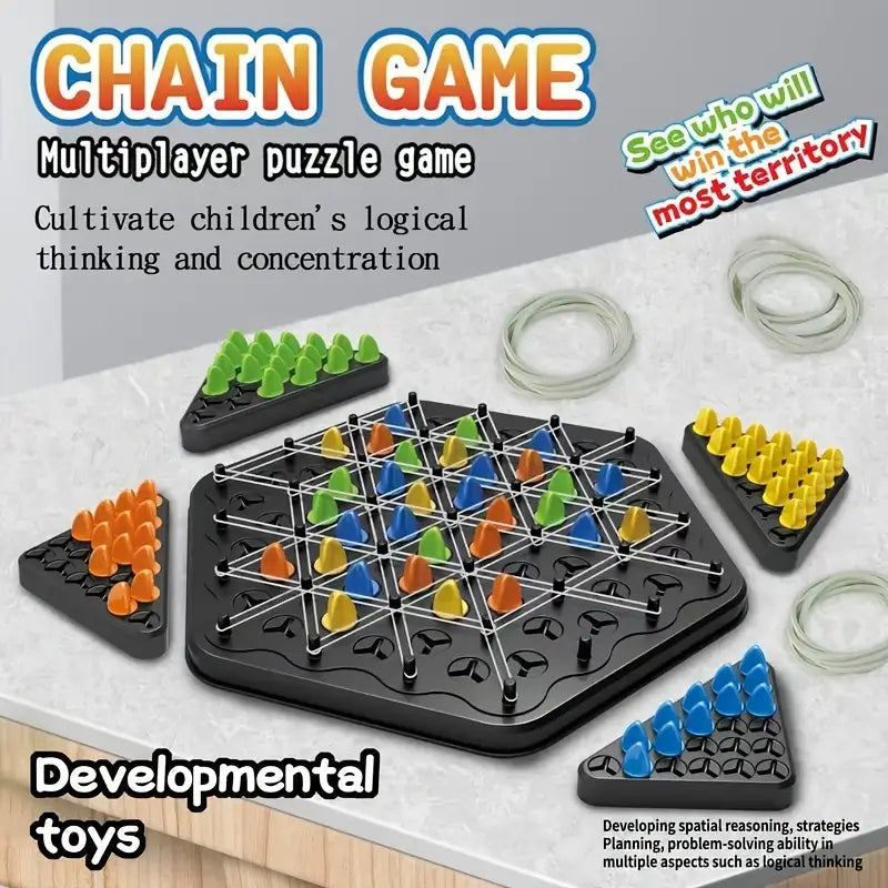 Joc interactiv de sah, educativ, cu benzi de cauciuc si triunghiuri geometrice, pentru copii