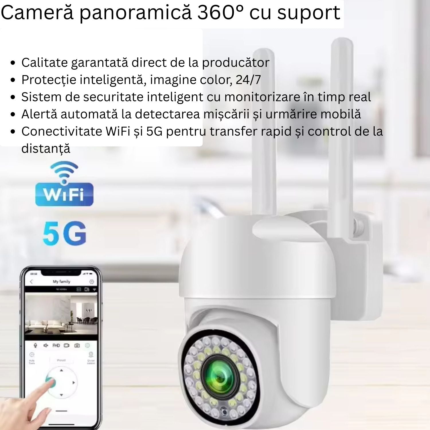 Camera de supraveghere WiFi pentru exterior, HD panoramica, vedere nocturna, audio bidirectional, rezistenta la apa, 2MP sau 3MP