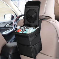 Cos de gunoi mini pentru masina, organizator cu capac, etans, negru, 26 x 23 x 16 cm - imagine 4
